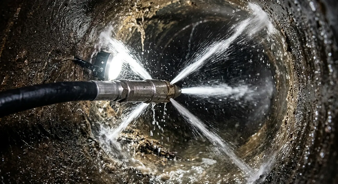 High-pressure hydro jetting nozzle cleaning sewer pipe for Storm Drain Cleaning in Bethel